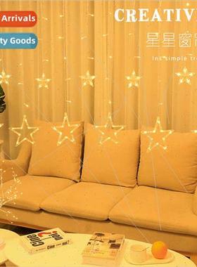 led starry star lights string pentagram curtain lights batte