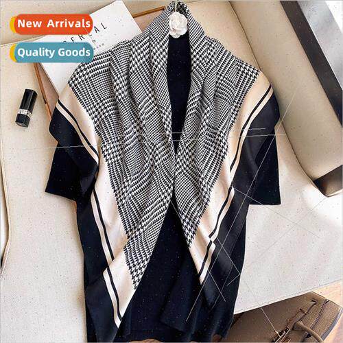 2021 Korean  thousbird grid fashion 90 large square scarf fe