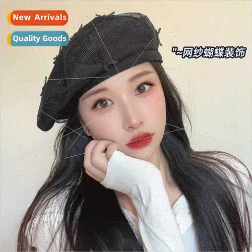 Fashion bow mesh beret female spring fall breathable tide  K