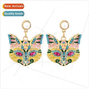 enamel color diamond personaly head creative cat earrin cute