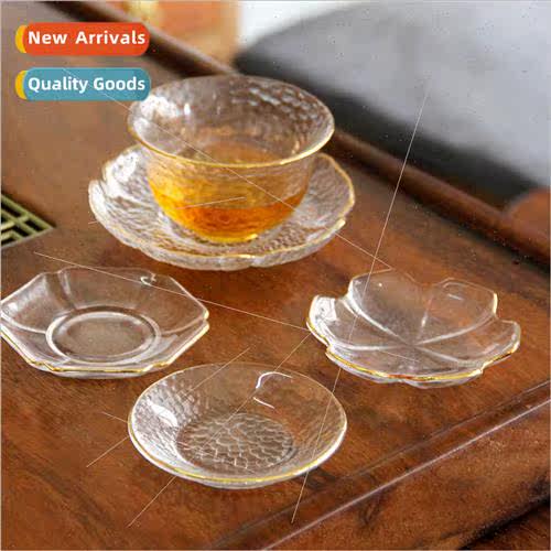 mple modern transparent glass tea cushion gold edge thickene