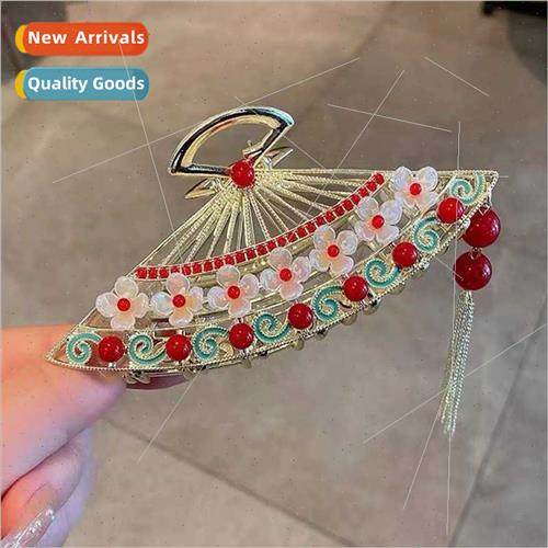 Fan pearl large grab clip tassel hair clips new  opera back