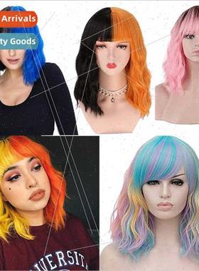 Europe Wigs Holiday Party Wigs Black Blue Colorblocking Wigs