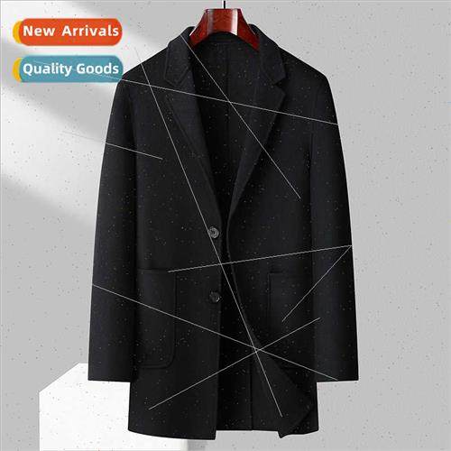 double-sided tweed cashmere coat men medium-length thickened