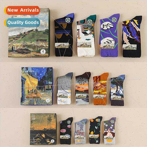 4 pairs gift box Van Gogh series oil painting ins tide stock