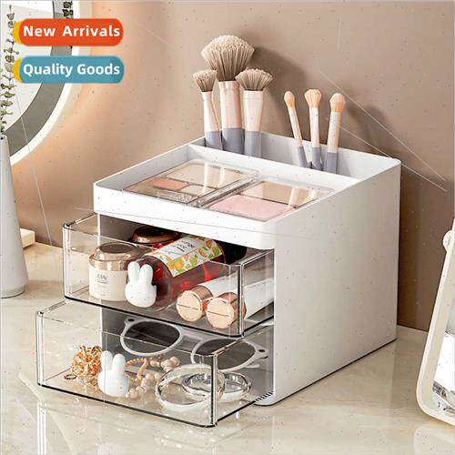 Double storage box drawer desktop pencil holder plastic tran