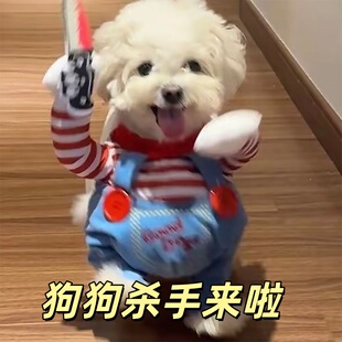 万圣节宠物装饰狗狗猫咪拿刀搞笑搞怪衣服猎杀道具服杀手变身装