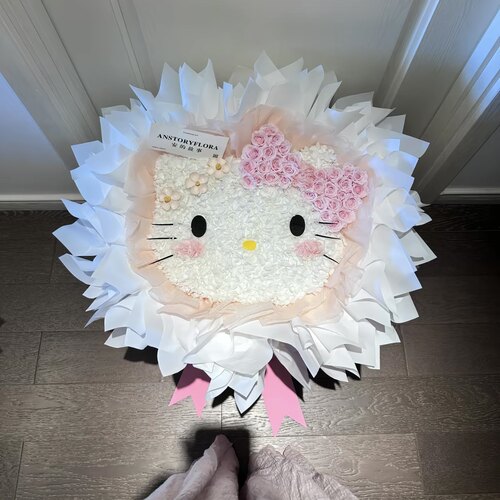KT猫永生花摆件纯手工绣球高级定制少女心礼物可定制贺卡生日礼物