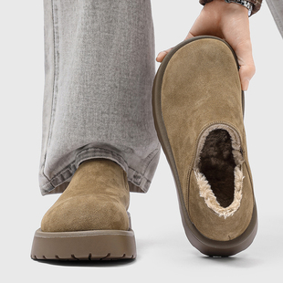 小土豆勃肯鞋男款加绒加厚一脚蹬厚底乐福鞋东北保暖棉鞋雪地靴男