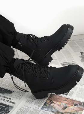 马丁靴男款英伦风黑色高帮皮鞋2025新款中帮机车靴子男生增高皮靴