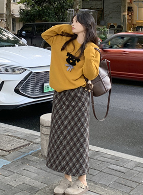 PERRY自制小个子 磨毛加绒~复古半身裙显瘦百搭中长款裙子150xxs