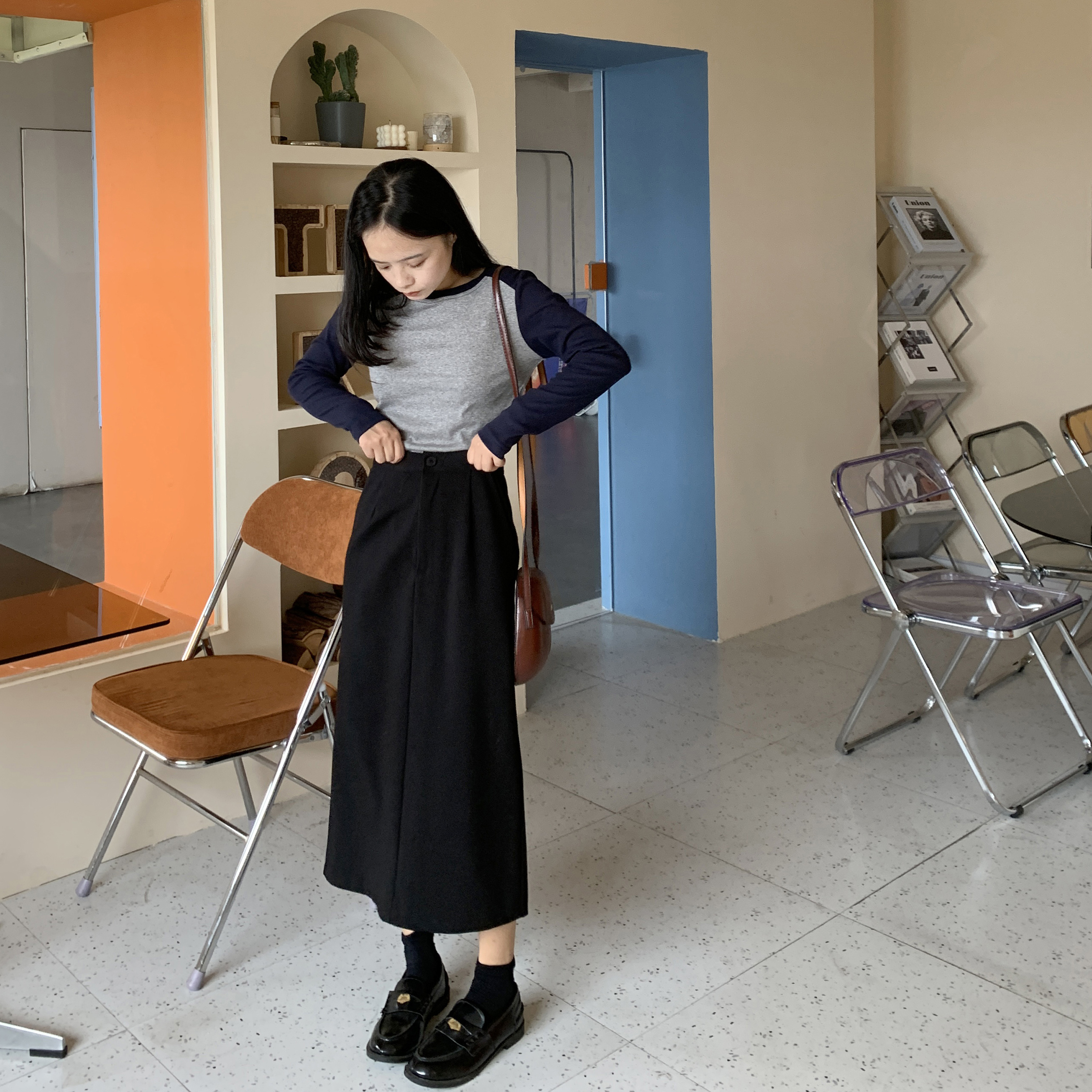 小个子黑色直筒弹力包臀裙小码