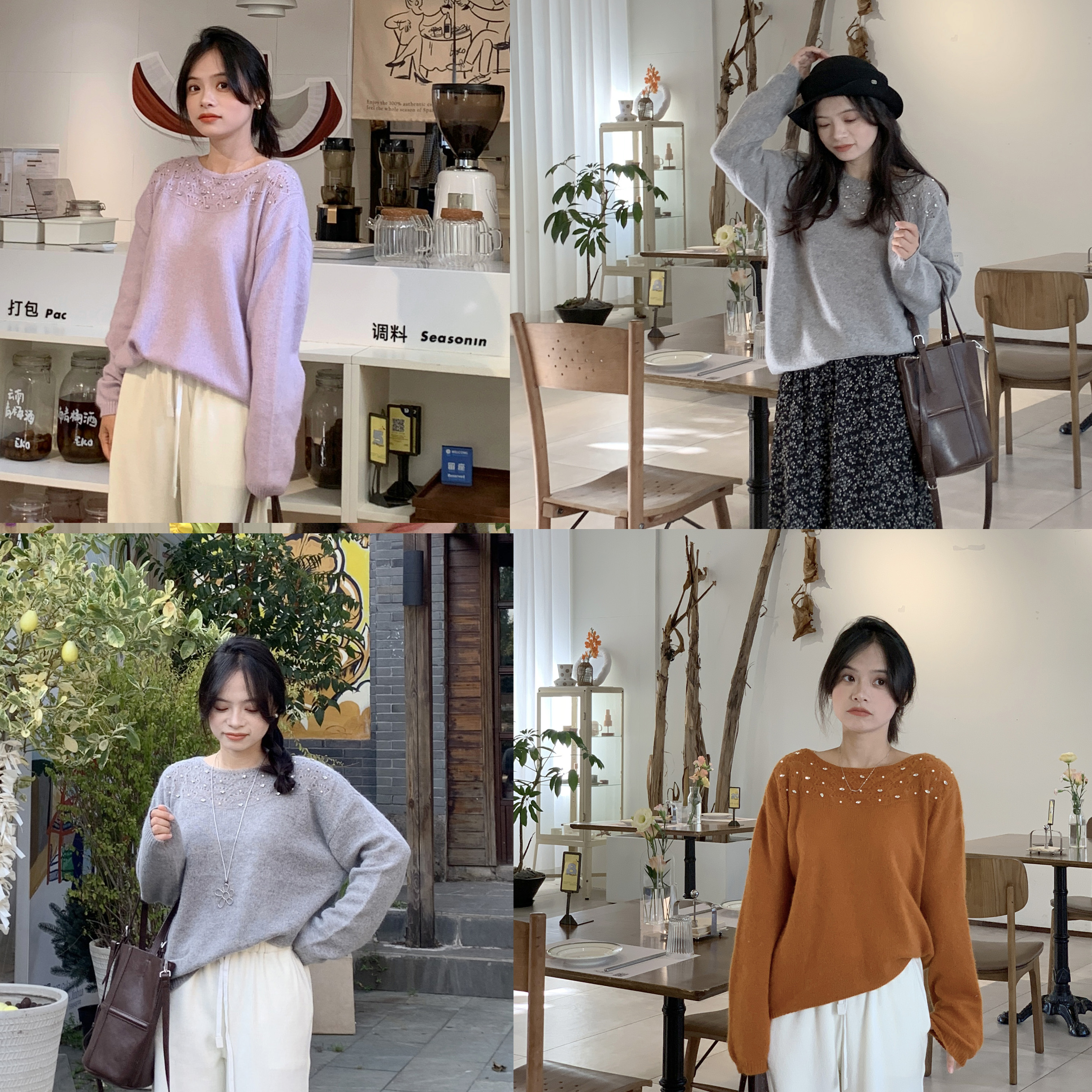 PERRY自制小个子温柔重工钉珠毛衣女设计感高级感150xxs