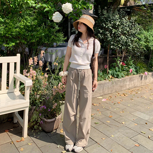 PERRY自制小个子简约工装休闲松紧拖地夏款工装裤小码150xxs