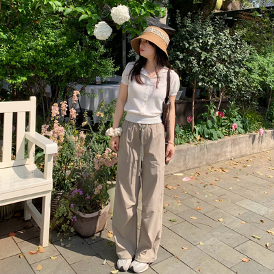PERRY自制小个子简约工装休闲松紧拖地夏款工装裤小码150xxs