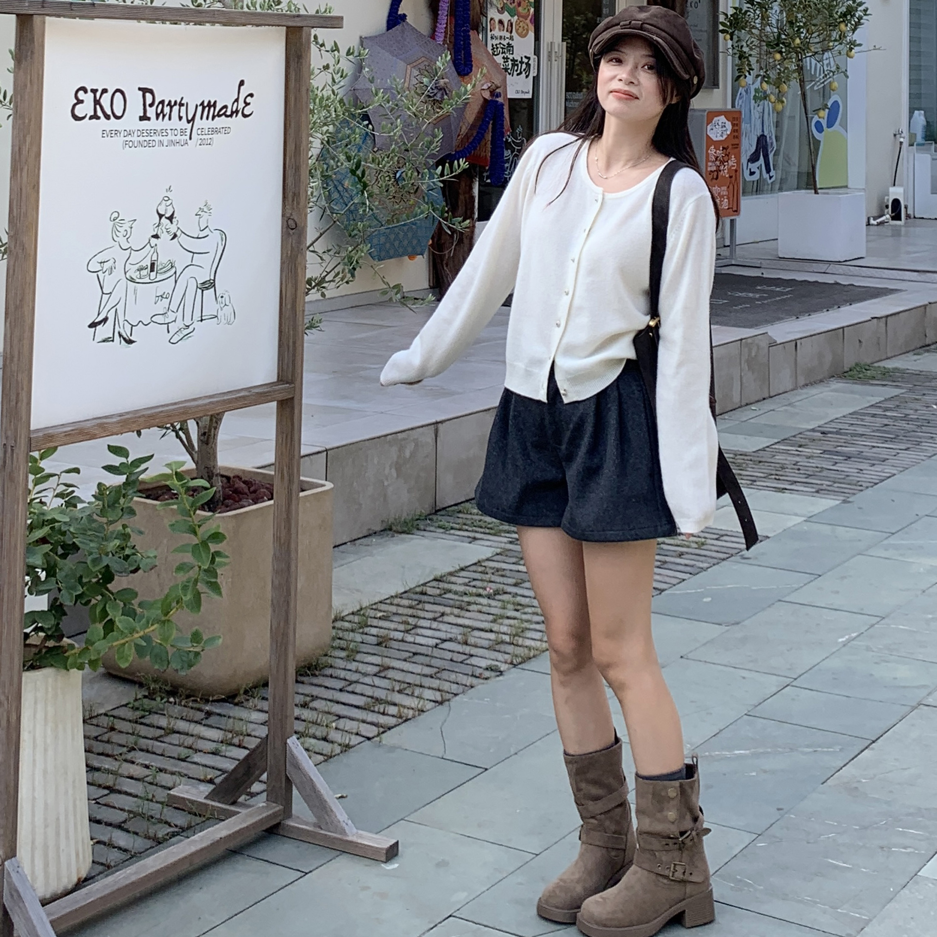 PERRY自制小个子毛呢短裤女宽松显瘦百搭休闲裤150xxs