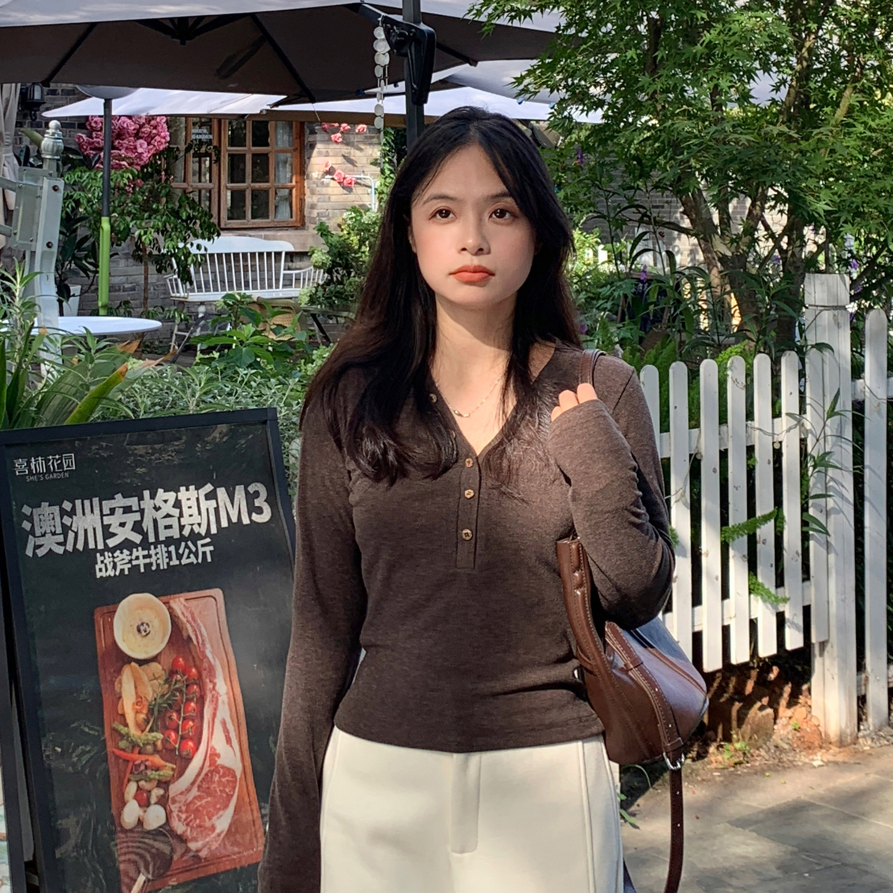 PERRY小个子羊毛拉毛V领针织衫女宽松显瘦百搭打底衫上衣150xxs