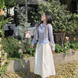 PERRY自制小个子收腰披肩收腰条纹衬衫 50xxs 小码