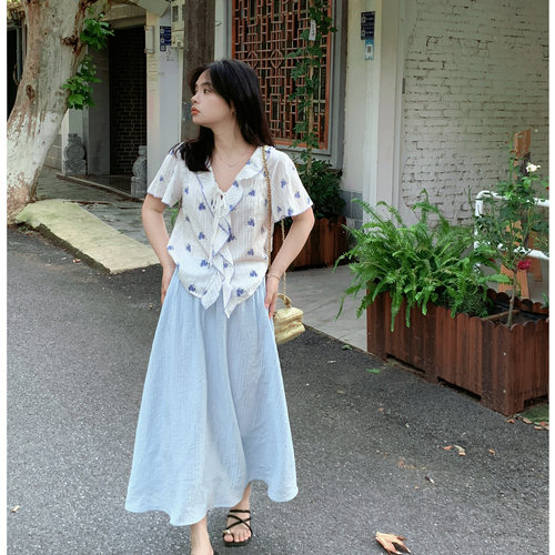 PERRY自制小个子压褶半身裙女夏季韩系休闲长裙