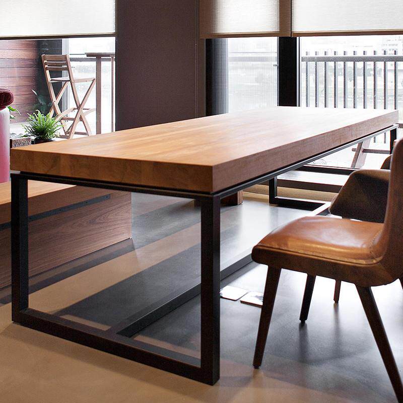 新款实木办公桌简约会议桌原木桌椅组合长方形桌子工作台工业风长