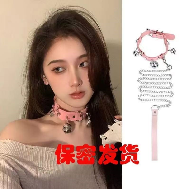男生铃铛项圈可调节性感颈环体育生主人项链狗链子情侣项圈配饰