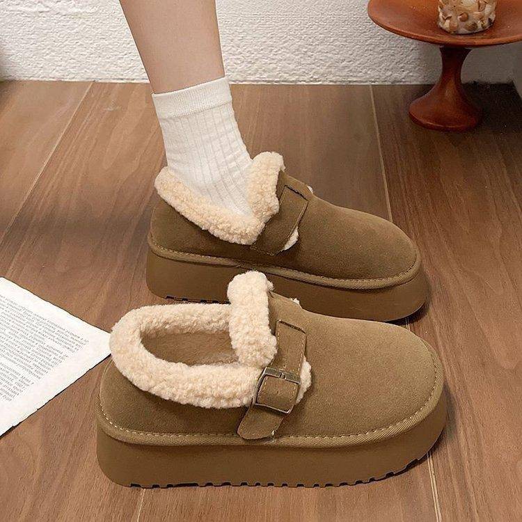 2025年冬季保暖面包棉鞋新款厚底增高乐福鞋复古加绒勃肯雪地靴女