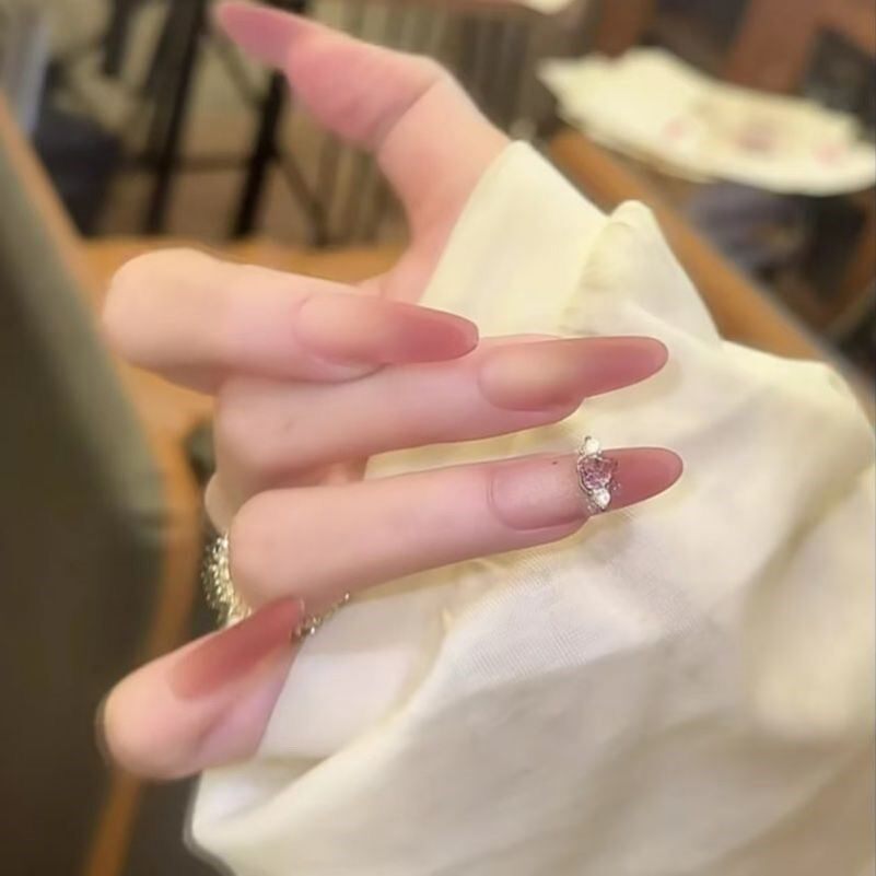 玫瑰裸色磨砂美甲穿戴甲片2026新款中长款轻奢高级感精致显白超火