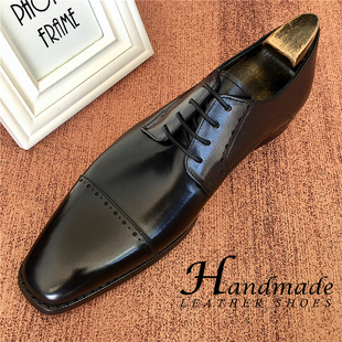 高档进口牛皮手工皮鞋男三接头英伦德比鞋真皮雕花新郎结婚正装鞋