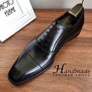 高端手工皮鞋真皮三接头男士韩版皮鞋头层牛皮英伦新郎婚礼西装鞋