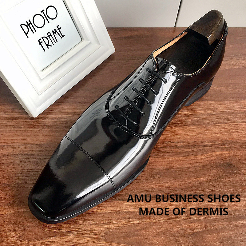 真皮亮面英伦尖头皮鞋男