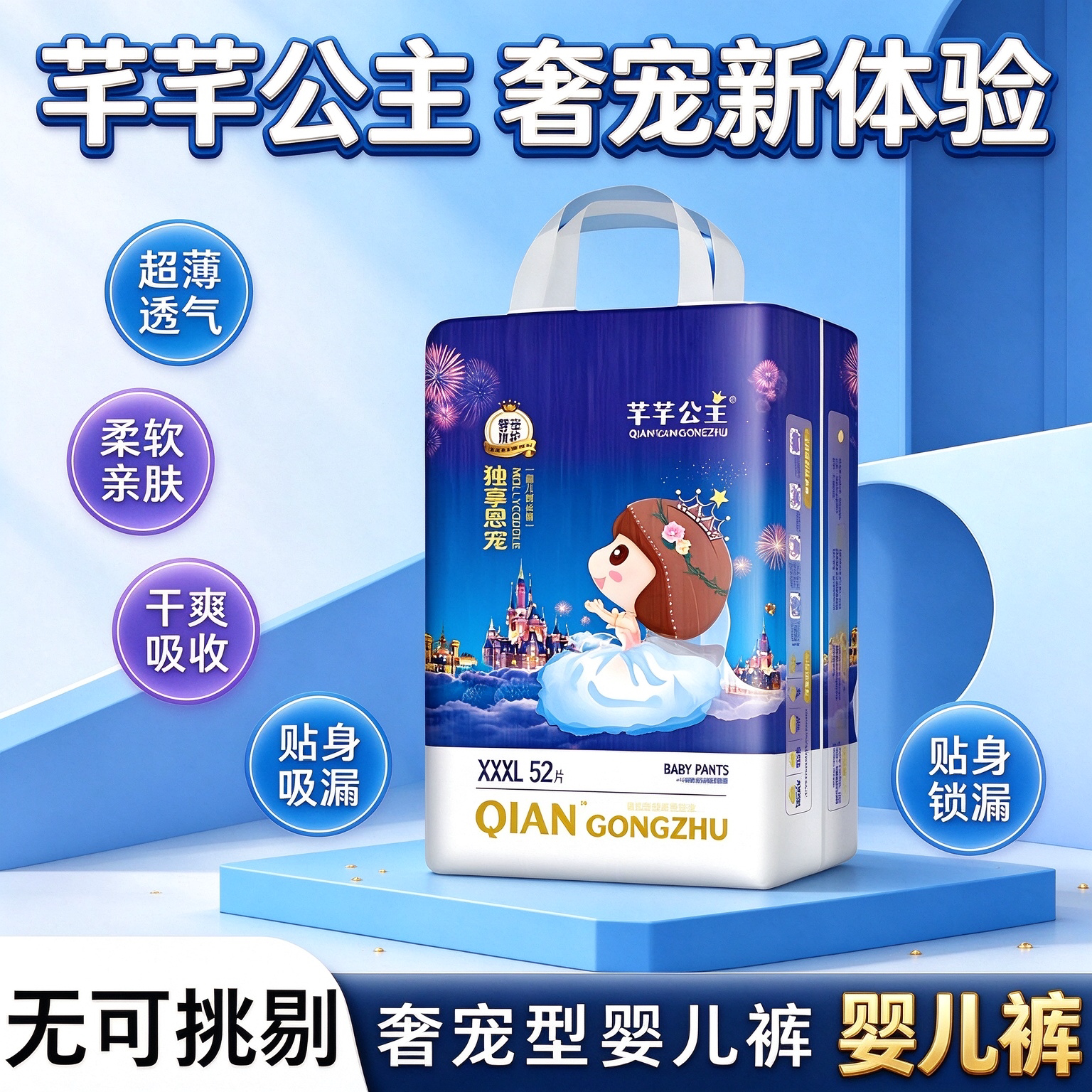 【专柜正品】芊芊公主超薄透气婴儿拉拉裤干爽吸0-4岁锁漏学步裤
