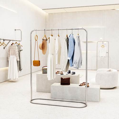 服装店展示架不锈钢落地式银色中岛挂衣架男女童装店陈列正挂货架