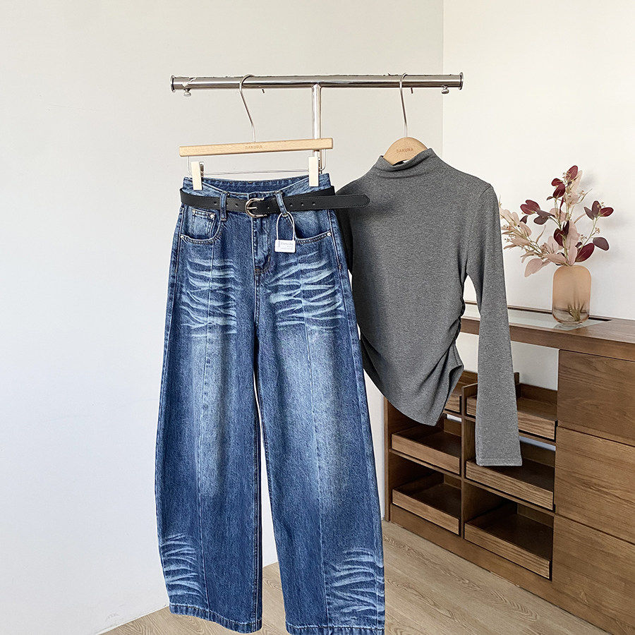 美式水洗弯刀牛仔裤女2026春季新款复古时髦高腰宽松阔腿拖地长裤,女装/女士精品,牛仔裤,淘宝优惠券,粉丝福利购,淘宝优惠卷
