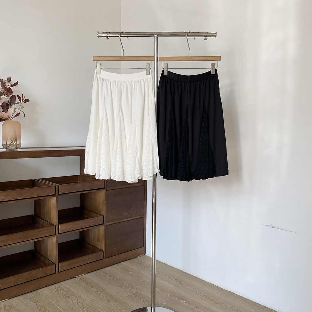 简约气质高腰A字半身裙女中长裙减龄小个子花边半裙2026春夏新款