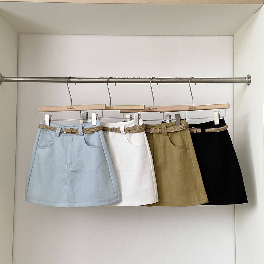 简约高腰A字半身裙女2026夏季新款韩版ins复古通勤百搭配腰带短裙