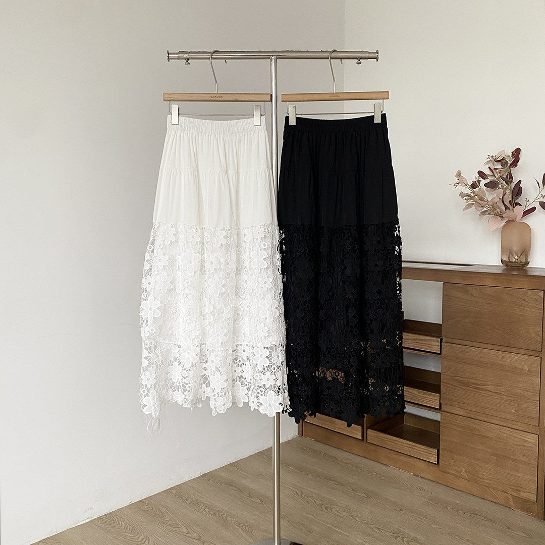 重工蕾丝A字半身裙女2026年春季新款高腰中长款温柔度假风气质裙
