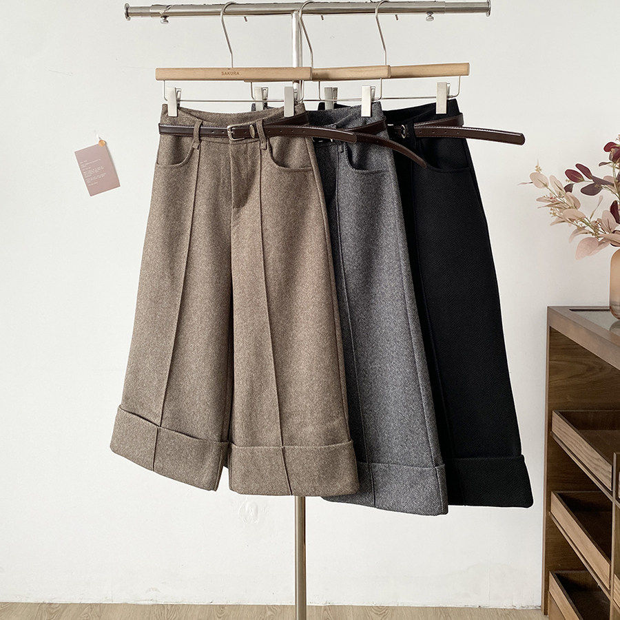 通勤风高腰提臀休闲阔腿裤女2025冬季新款韩版复古百搭卷边七分裤,女装/女士精品,休闲裤,淘宝优惠券,粉丝福利购,淘宝优惠卷