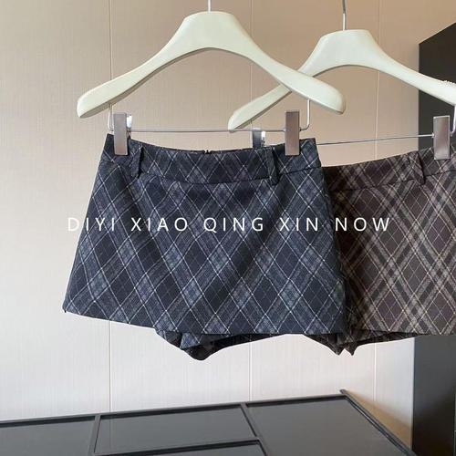 可粒KL美式复古格子A字裙裤女