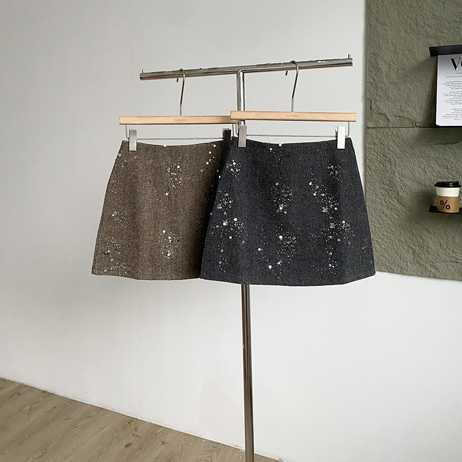 法式星光闪闪亮片A字半身裙