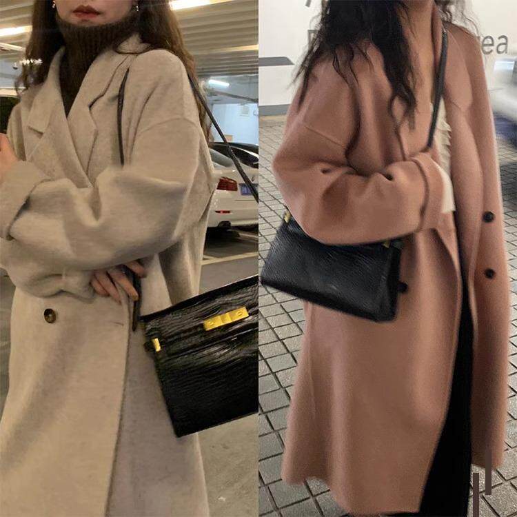 燕麦色毛呢外套女中长款小个子加厚羊绒呢子大衣