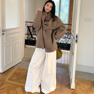 JN双面呢斗篷羊绒大衣女中长款秋冬独特超好看围巾披肩羊毛外套