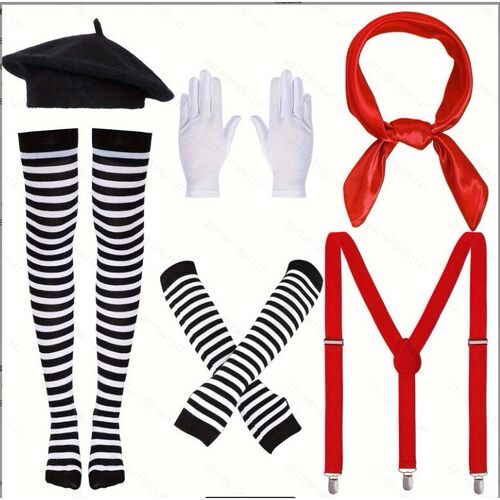D51950套装万圣节socks高筒袜欧美节日cosplay条纹袜手套H13哑剧