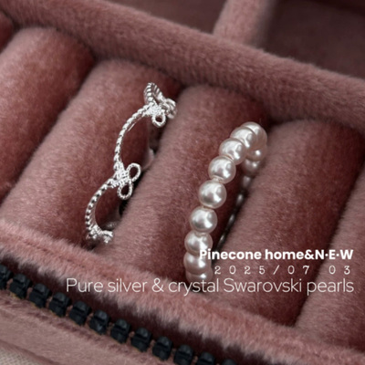 925纯银施家水晶珍珠叠戴戒指