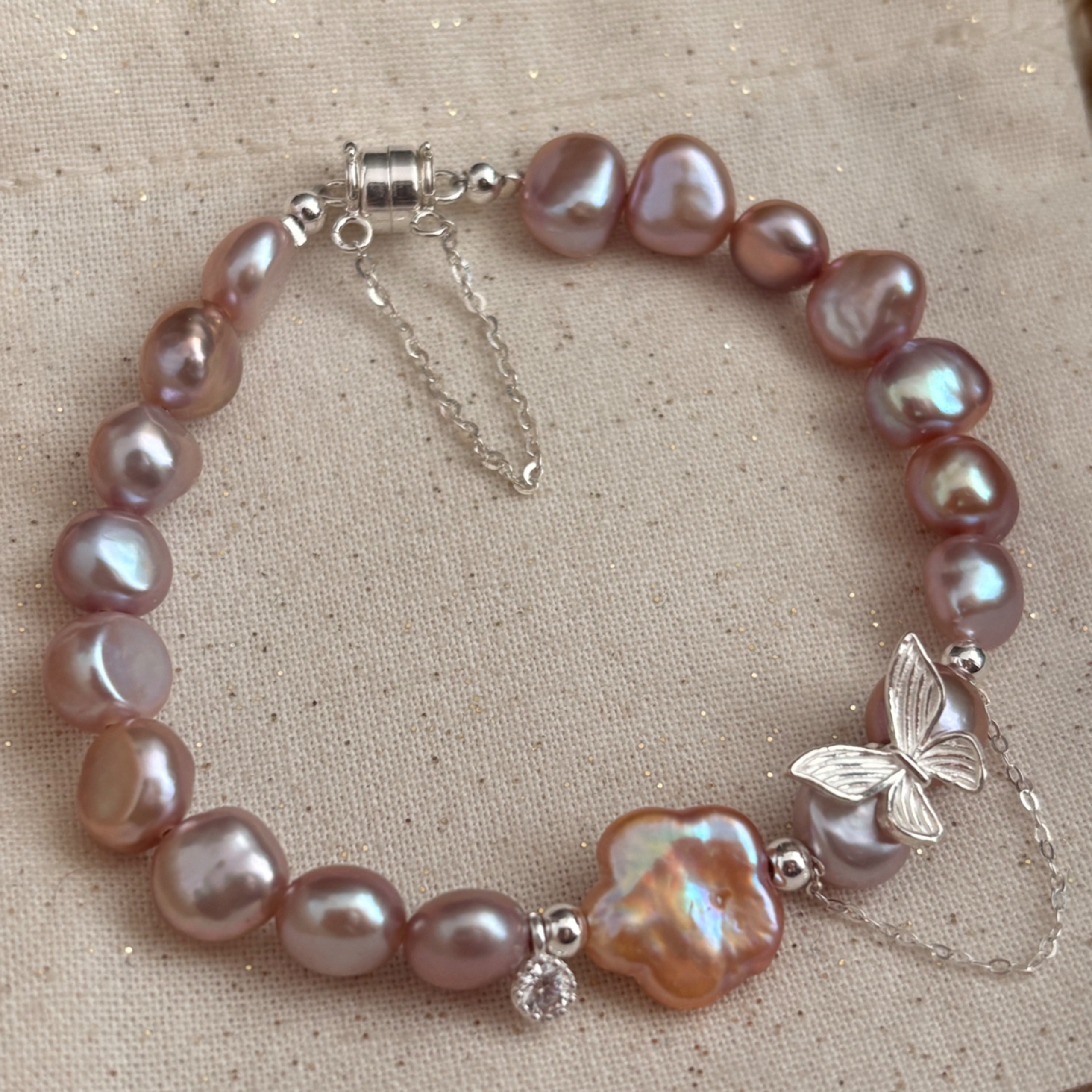 Pinecone home·原创【落日余晖】s925纯银紫色两面光巴洛克手链