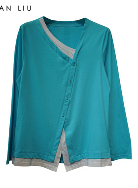 VIVIAN LIU薇薇安刘R2447305初秋不对称V领胸假两件撞色针织衫