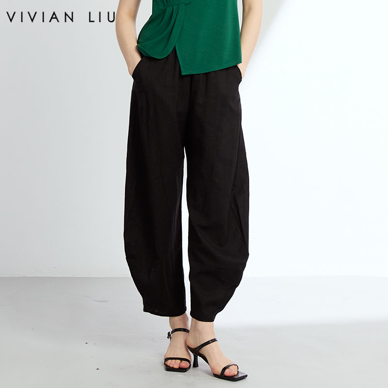 VIVIAN LIU薇薇安刘D2445005初秋女装新款时尚松紧腰显瘦休闲长裤