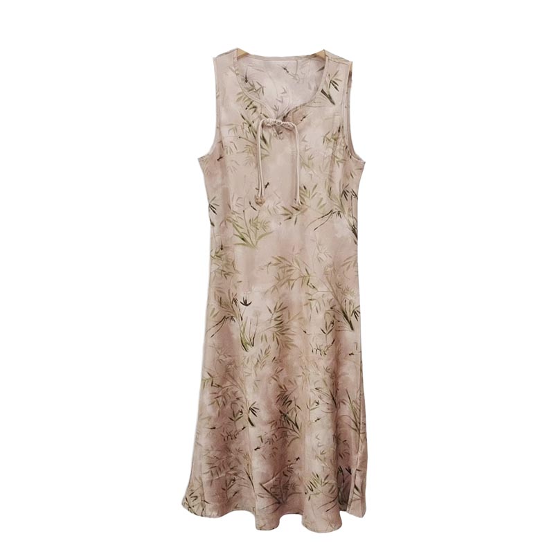 竹影印花无袖中式连衣裙