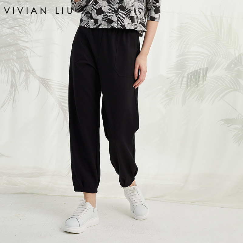 VIVIAN LIU薇薇安刘D2417501梅春女装新款松紧腰显瘦斜插兜长裤