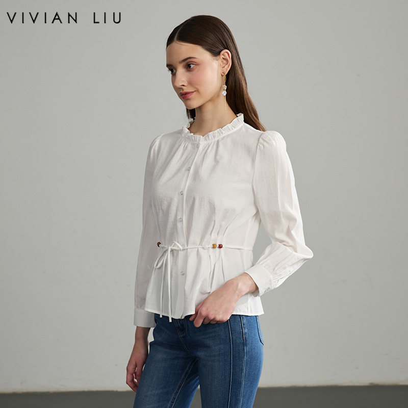 VIVIAN LIU薇薇安刘D2623009春女装新款温柔感木耳边收腰白衬衫