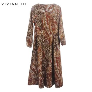 VIVIAN LIU薇薇安刘F2544103秋季女装新款灯笼袖收腰印花连衣裙